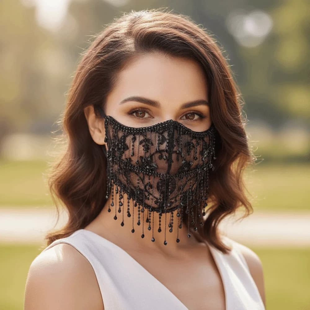 Fashion Breathable Bling Face Mask Rhinestone Tassels Women's Veil Mask Sunscreen Soft Mesh Tassel Mask Photo Props