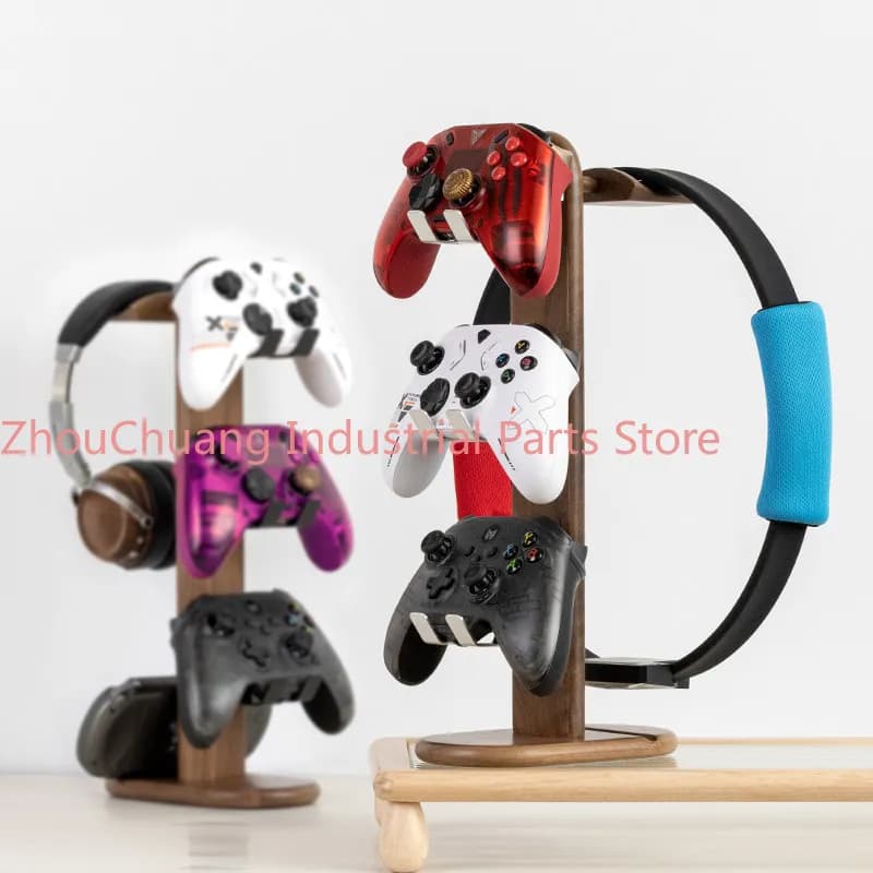 Walnut over-ear headphone stand, wooden game controller solid wood storage rack without installation