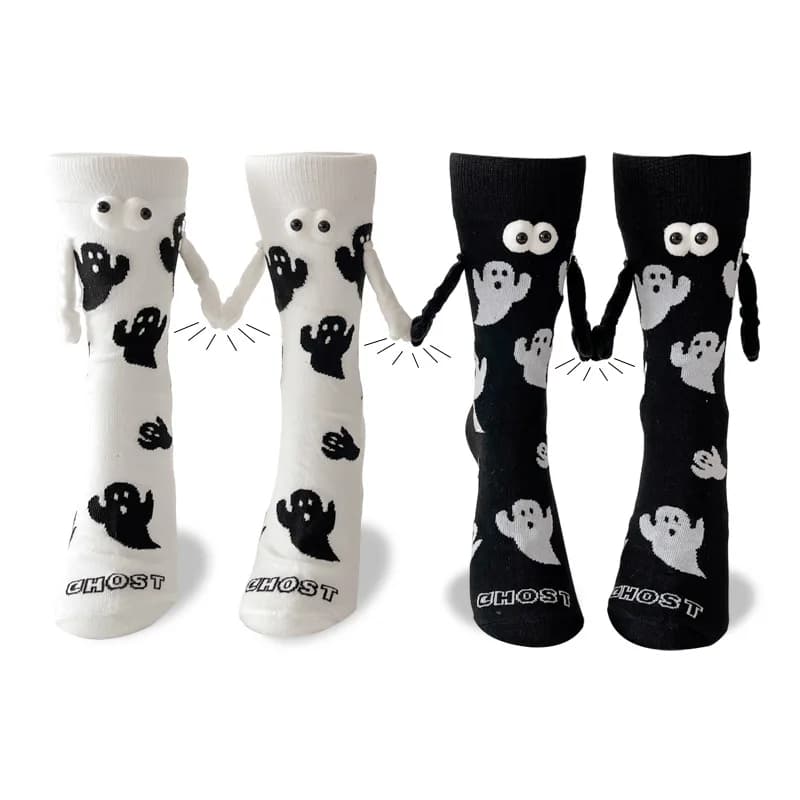 Ghost Halloween Socks Magnetic Hand In Hand Socks European Large Couple Black And White Mid Tub Socks Personality Fashion Trendy
