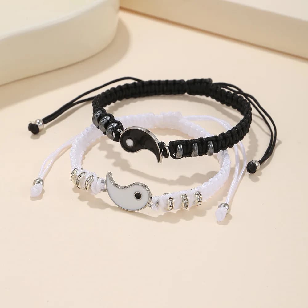 20262/4Pcs Tai Chi Yin Yang Couple Bracelets Necklaces Set Pendant Adjustable Braid Chain Bracelet Matching Lover Bracelets Chok