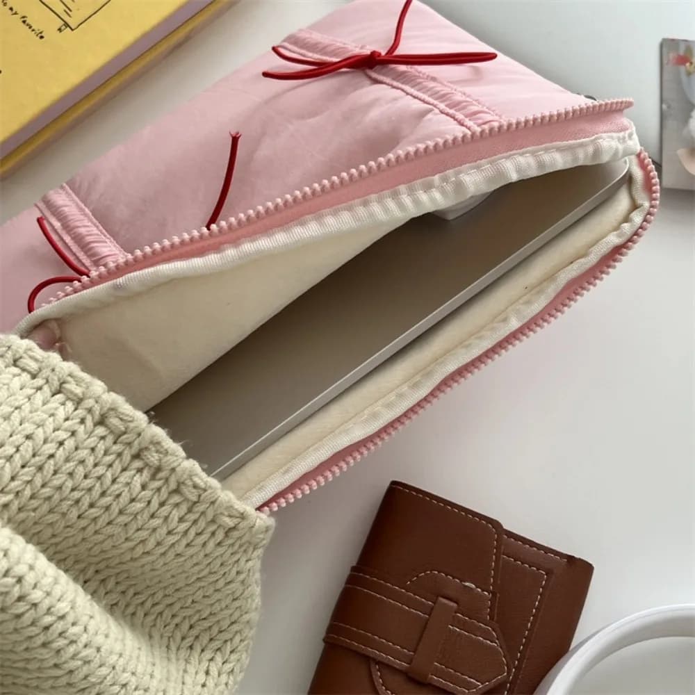 Borsa per laptop con fiocco da 11/14/15,6 pollici Custodia morbida e leggera per tablet Borsa per computer antiurto per MacBook/Xiaomi/Lenovo/Dell