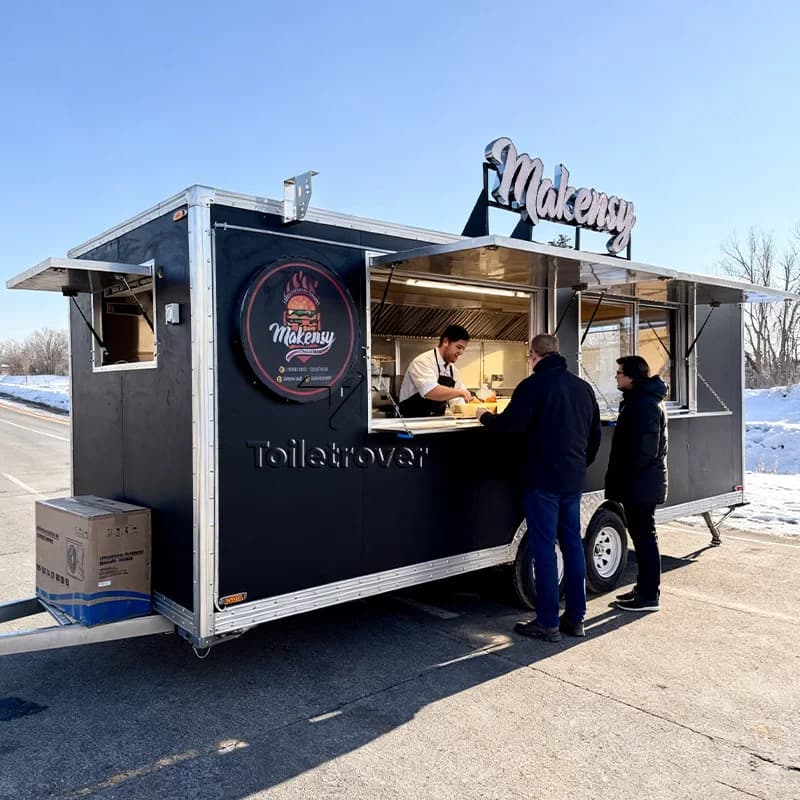 Rimorchio Cucina Mobile Attrezzato in Acciaio Inox, Container Commerciale per Vendita Ambulante di Cibo all'Aperto