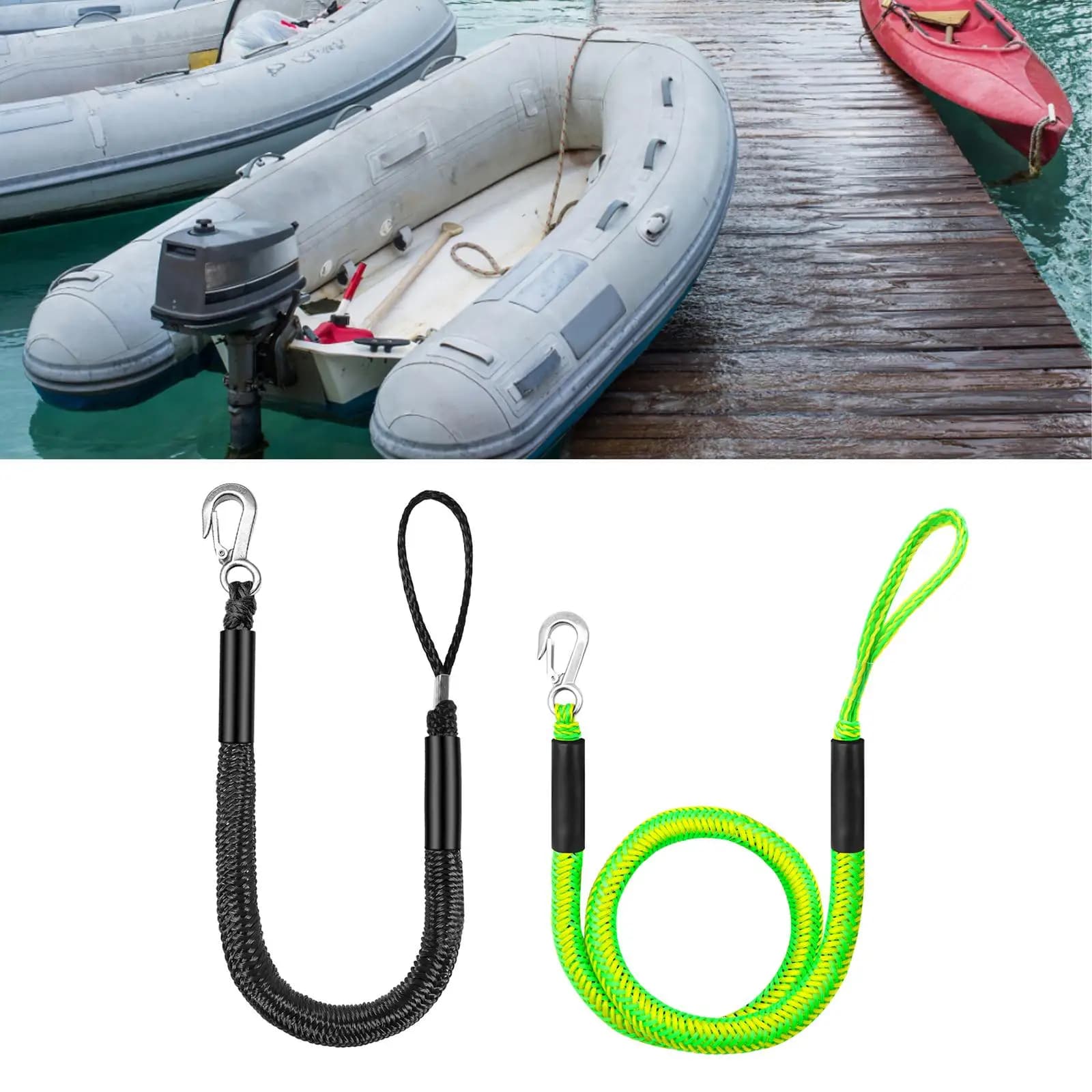 Stretchable Bungee Dock Line Boat Mooring Rope with PVC Tubes Shock Absorption Tie Down for Anchor and Marine Dock Safety