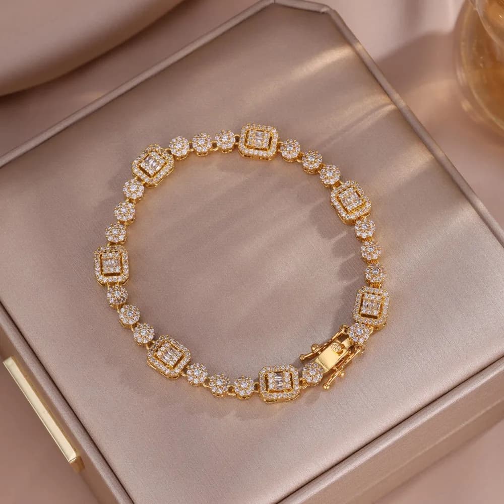 Yupsk nuovissima serie di gioielli da sposa braccialetto rettangolare in cristallo lucido con zirconi per le donne regalo di gioielli per feste di fascia alta