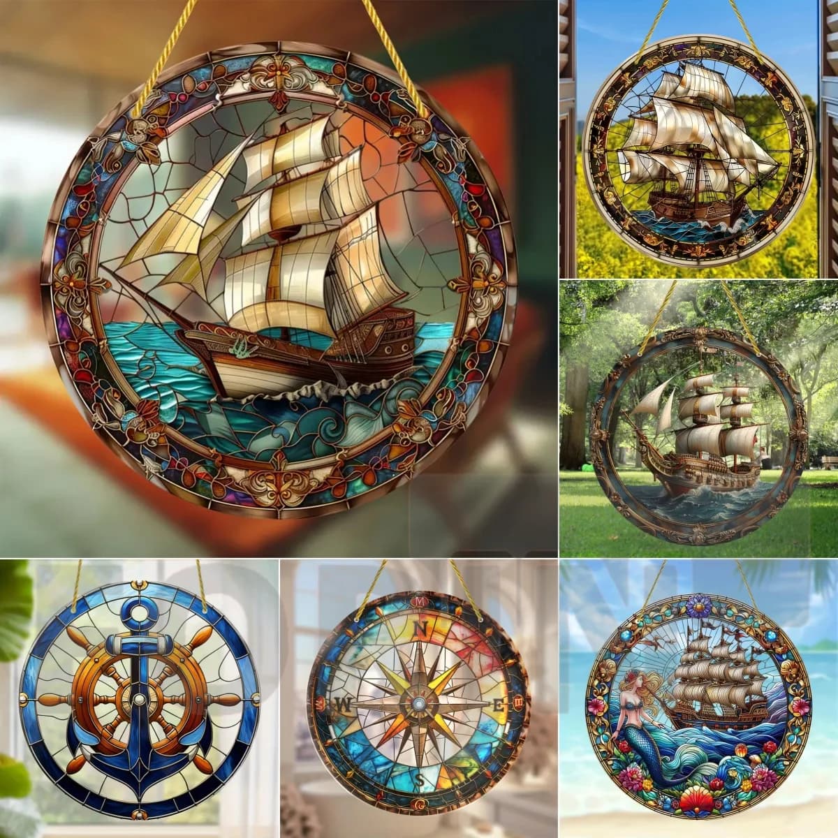 Acchiappasole per barche a vela, ancoraggio nautico e timone per navi, sospensione in acrilico traslucido, regalo ideale, decorazioni per la stanza a tema marino per feste natalizie