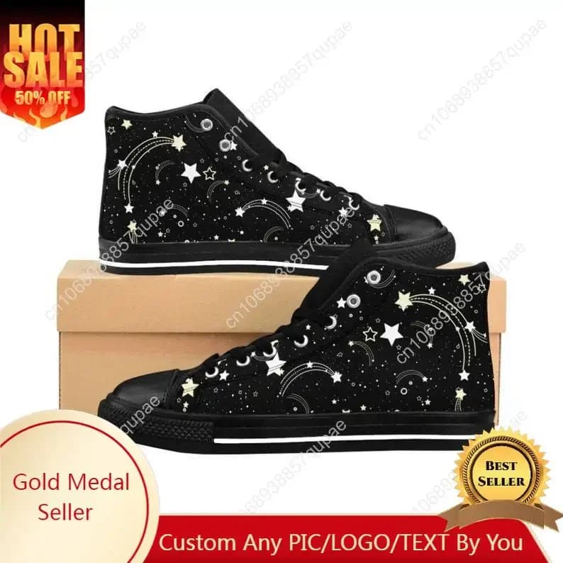 Goth Couture Witchy Celestial Starfiel High Top Sneakers Mens Womens Teenager Canvas Sneaker Casual Couple Shoes Custom Shoe