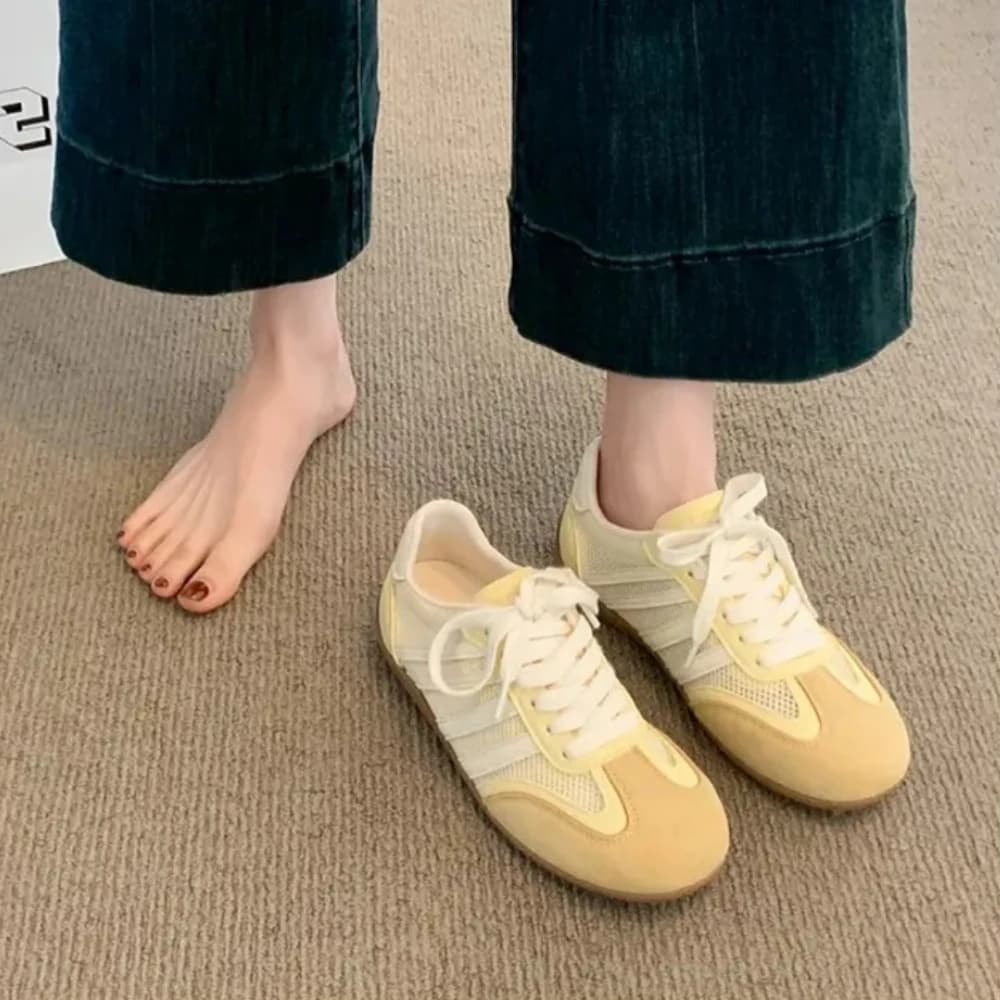 2026 new Dexin shoes versatile flat casual sports shoes breathable color blocked white shoes