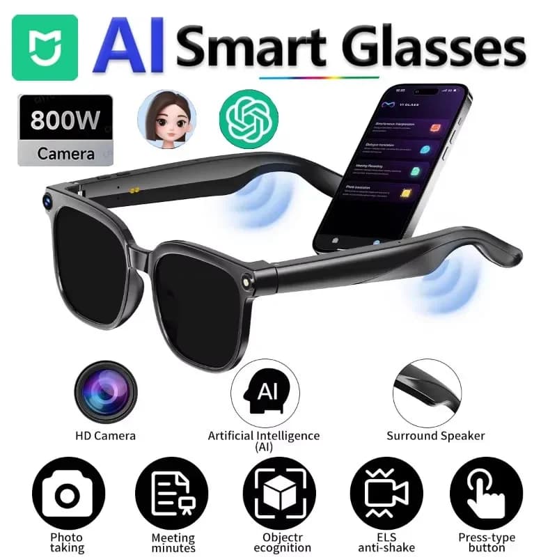 2026 Occhiali intelligenti 800W HD Cam Interpretazione simultanea Chiamata Bluetooth AI Occhiali intelligenti Ascolta musica Navigazione Riproduzione di giochi