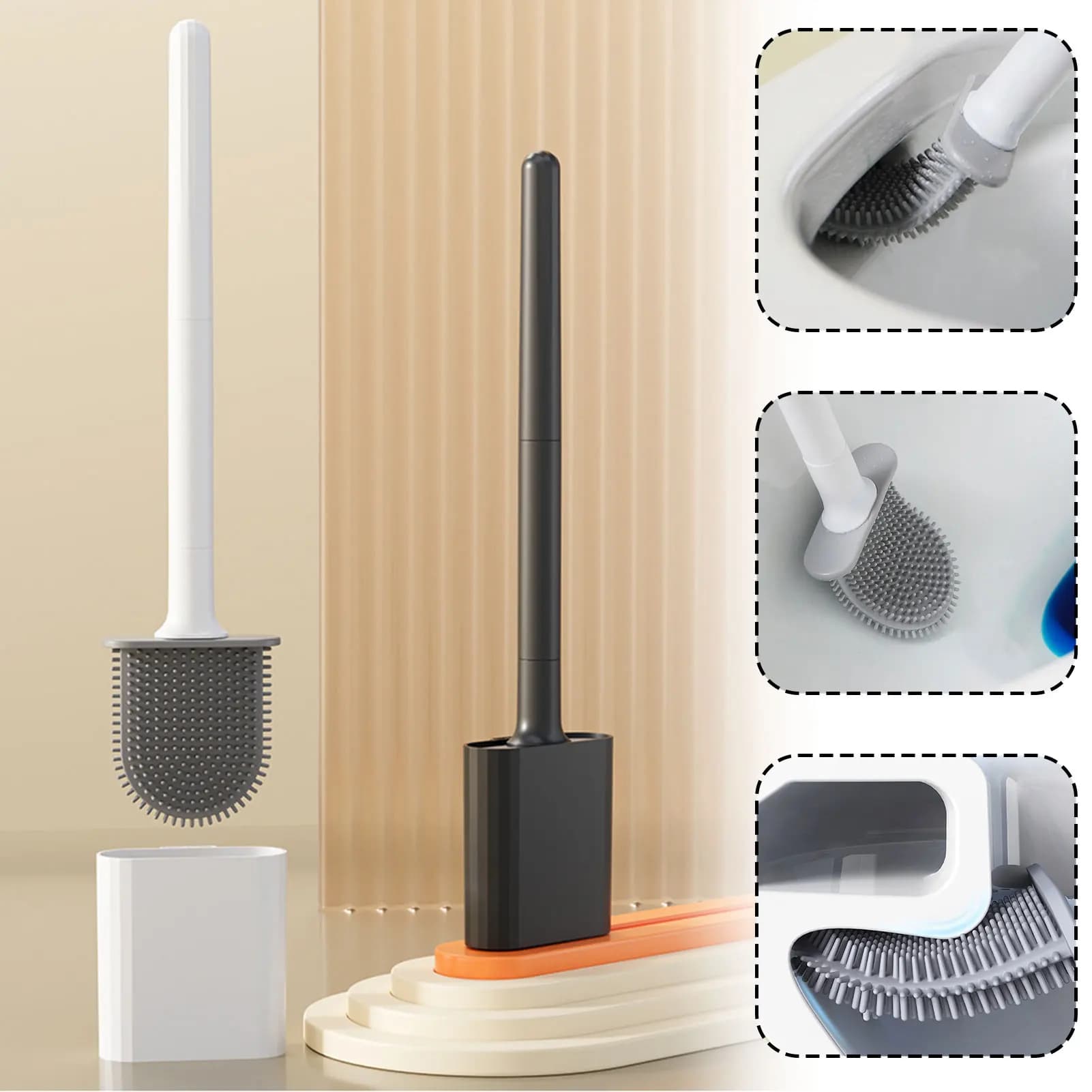 Spazzola per WC in Silicone con Supporto a Parete, Spazzola per Pulizia del Bagno con Setole in Gomma, Accessori per il Bagno