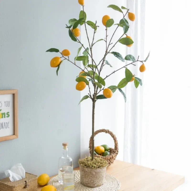 Albero di Limone Artificiale Primaverile, Pianta Finta con Frutti e Rami, per Decorazione di Giardino, Cortile, Balcone, Casa e Ufficio