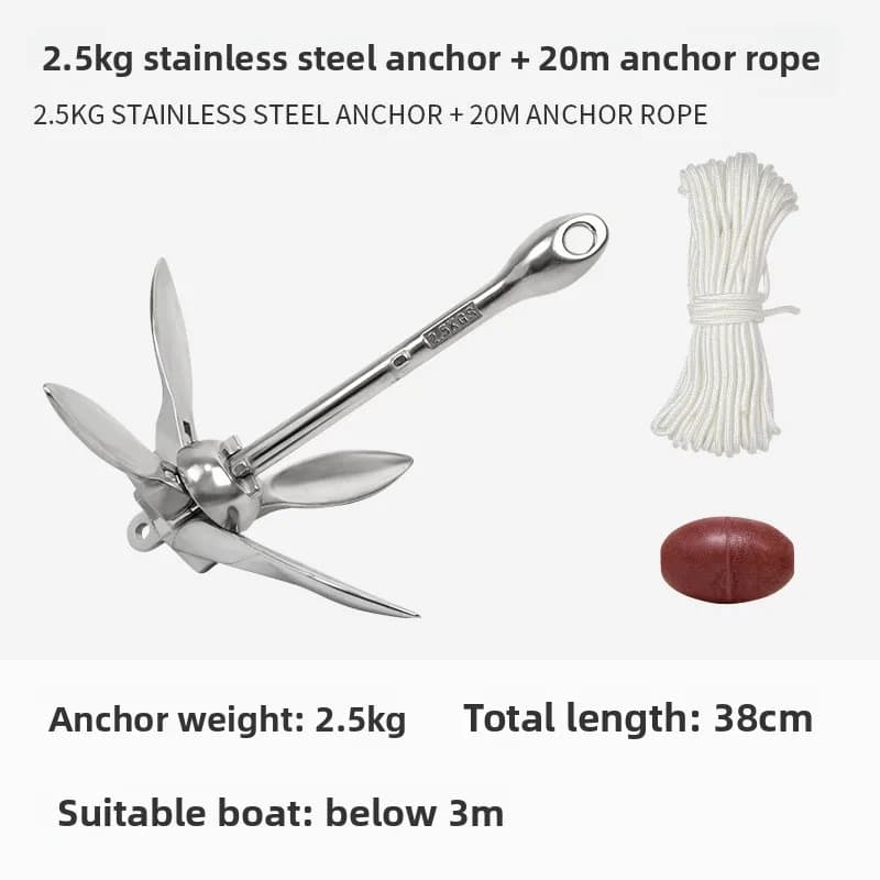 Acciaio inossidabile Kayak Yacht Barca Ancoraggio pieghevole Tipo di ombrello Ancoraggio marino anticorrosione Ancoraggio di loto fisso Corda da 2,5 kg 20 m