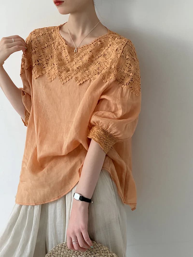 2026 Women Summer 100% Linen Blouses Half Sleeve Thin Fashion Womens Tops And Blouses Fashion Shirts Blusas Roupa Feminina