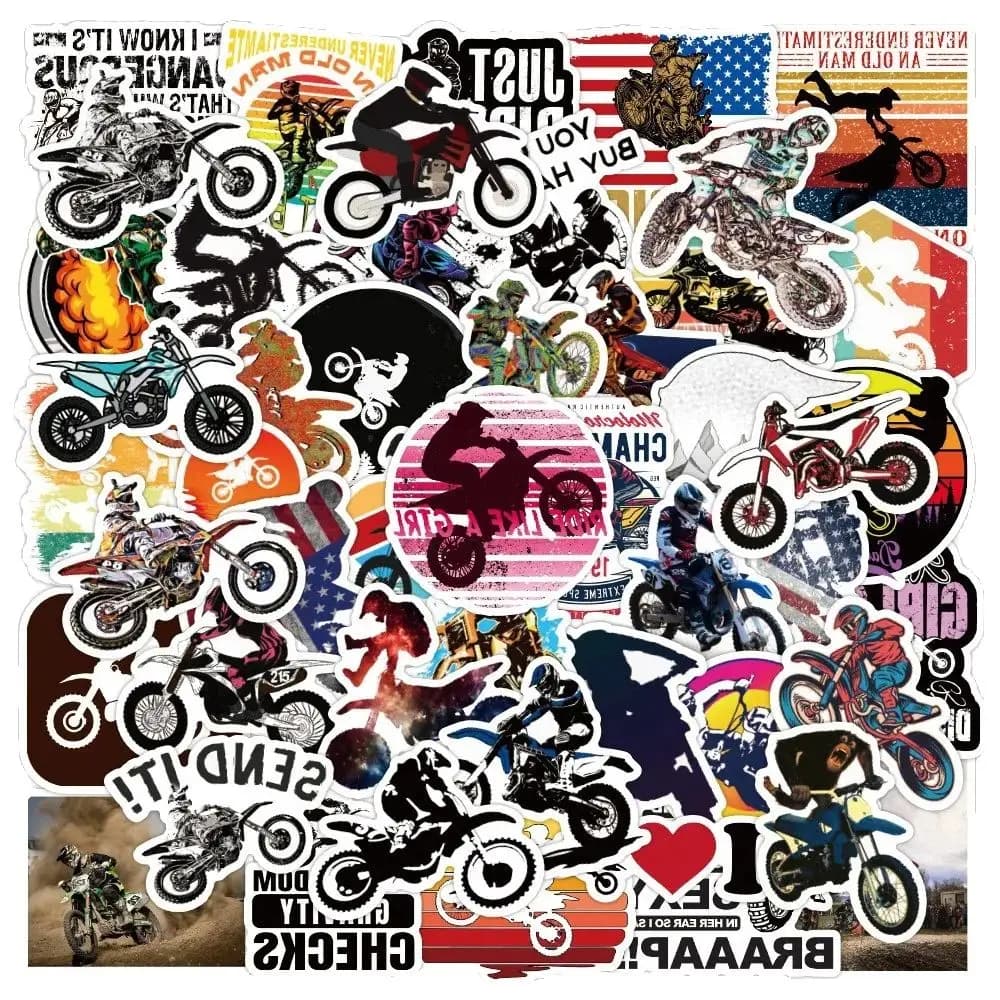 50 pezzi di cartoni animati per motocross, adesivi creativi per scarabocchi, bicicletta, scooter, computer portatile