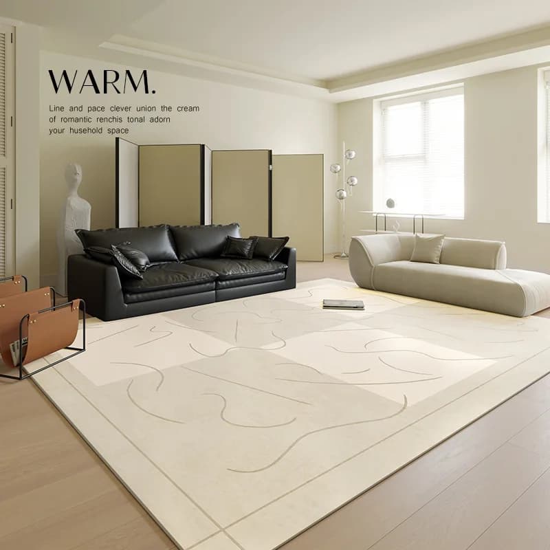 Beige Mat Style Living Room Cream, Modern Minimalist Mat for Sofa Area, Soft Large Carpet Customizable for Home, Bedroom, Studio