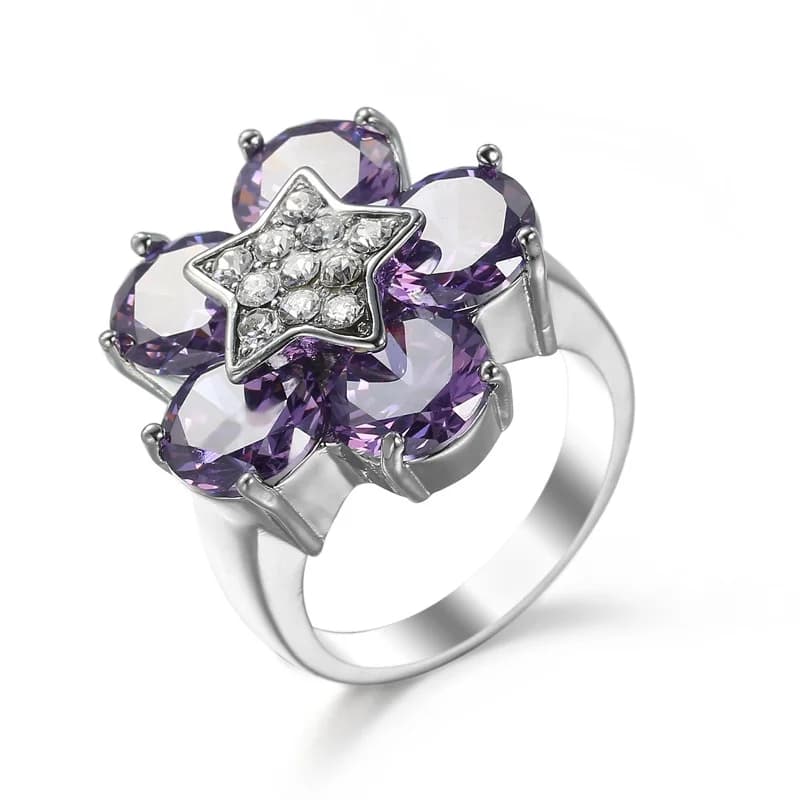 Anello da donna in zircone viola di lusso leggero, design brillante di alta gamma, temperamento trendy e personalizzato, gioielli e accessori