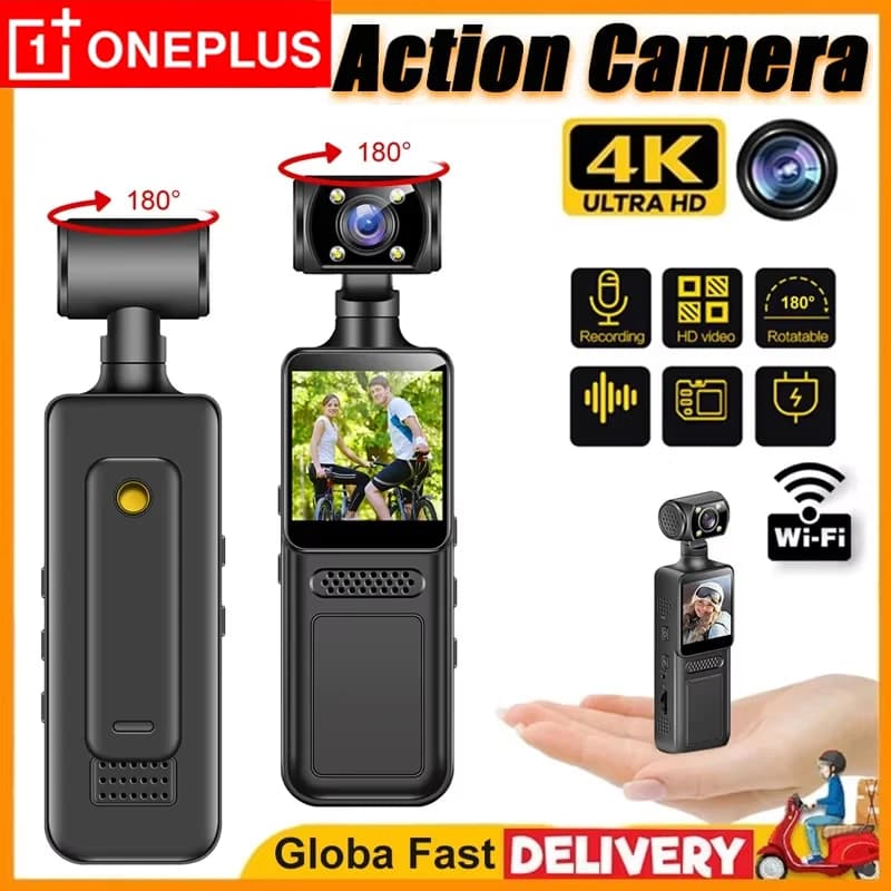 OnePlus 4K Ultra HD Action Camera, 180° Rotatable, WiFi, for Vlog, Night Vision at Infrareds, DV Sports Camera for Bicycle