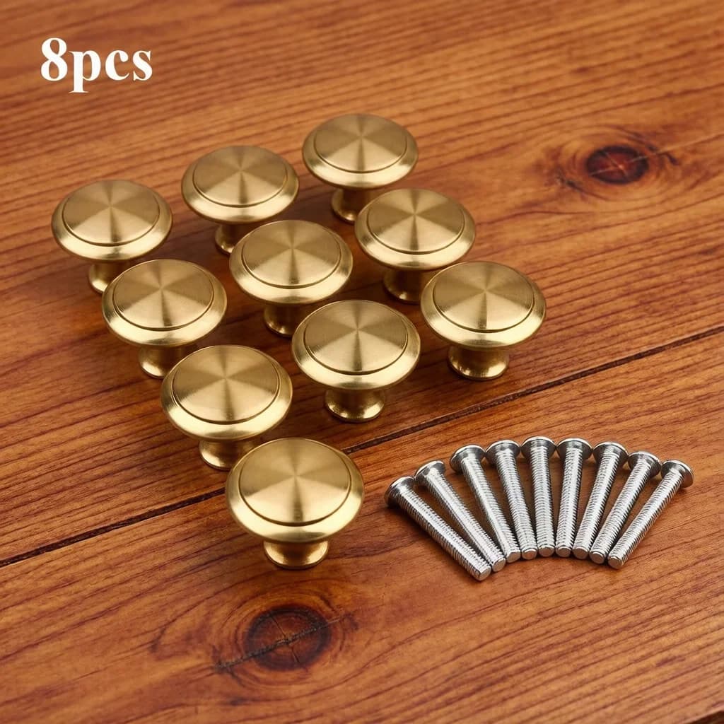 Set di 8 Maniglie Rotonde Dorate per Cassetti e Armadi, Piccole Maniglie per Mobili