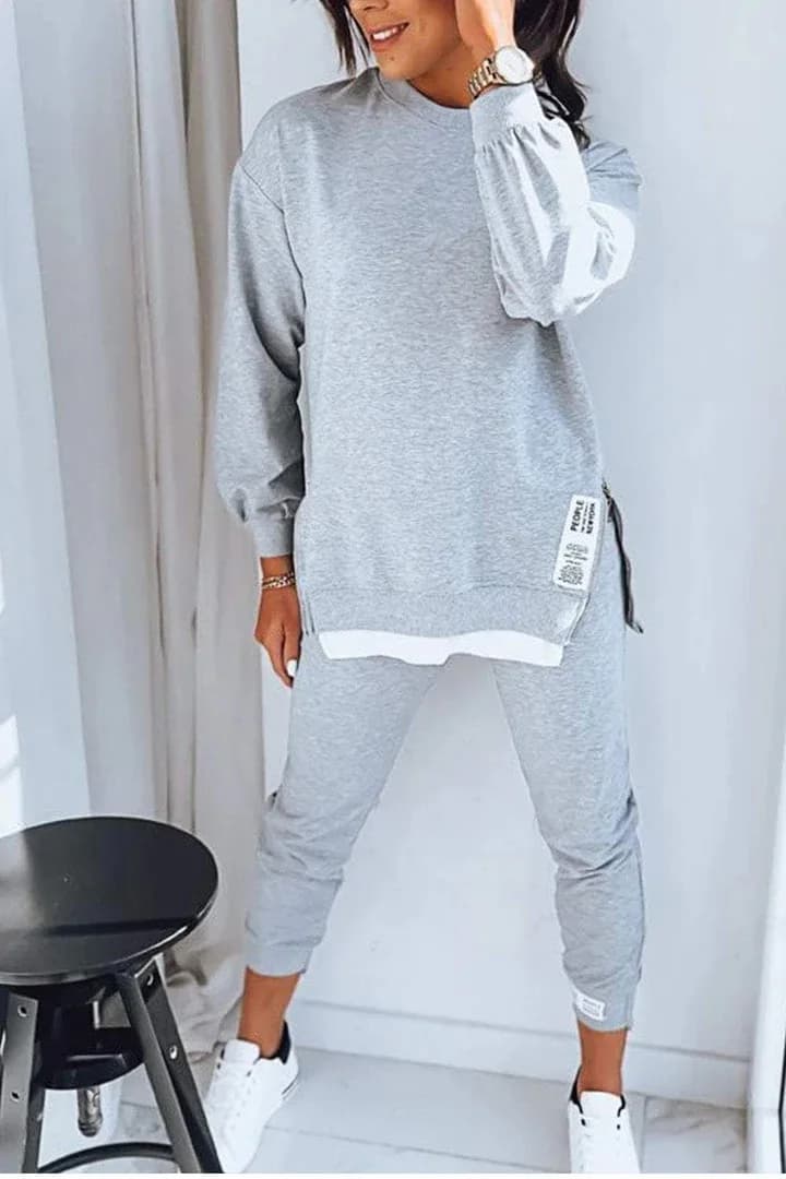 Nuovo set da due pezzi allentato patchwork autunnale moda donna pullover a maniche lunghe completo felpa con cappuccio casual pantaloni sportivi a matita abiti