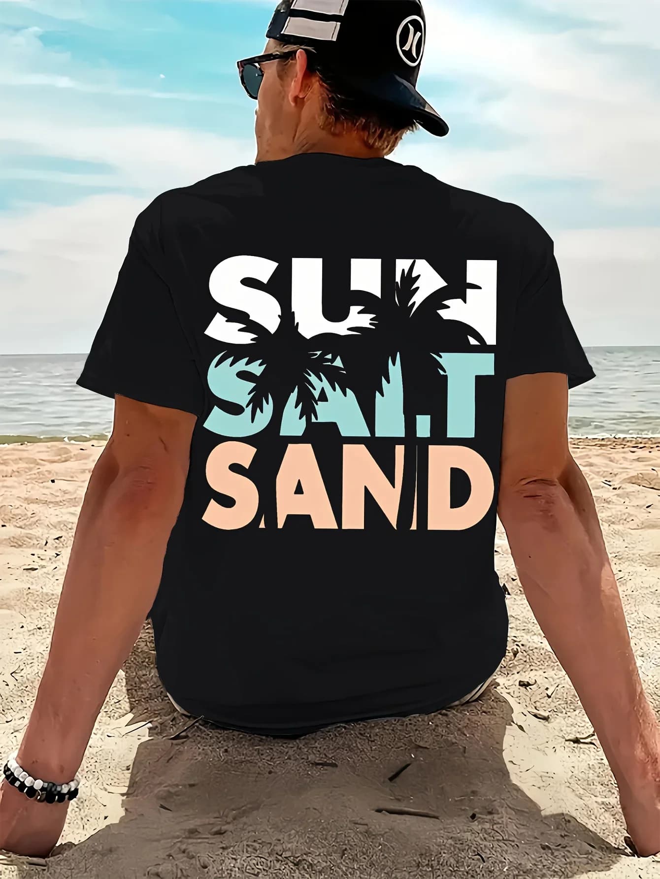 Sun Salt Sand Graphic T Shirt Unisex Oversized Beach Vacation Tee Tropical Summer Aesthetic Streetwear Couple Cotton Top