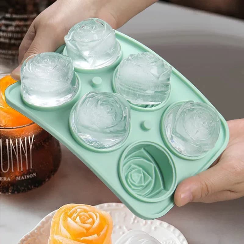 Vassoio in silicone per stampi per cubetti di ghiaccio con fiori di rosa 3D con coperchio Riutilizzabile per palline di ghiaccio per whisky per cocktail Bar domestico fai da te