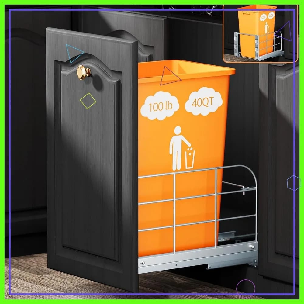 Cestino estraibile sottopensile, guide scorrevoli a chiusura ammortizzata, resistente, 40 Qt per cucina, richiede un'apertura di 12"W x 17"D