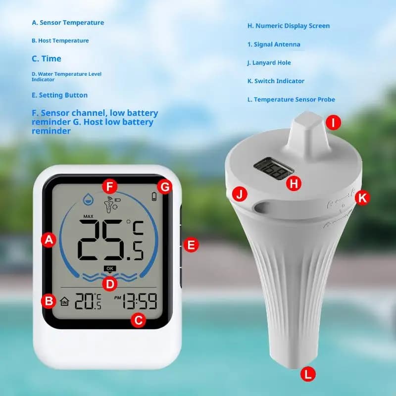 Professional pool thermometer with high precision temperature sensor for bath and aquarium