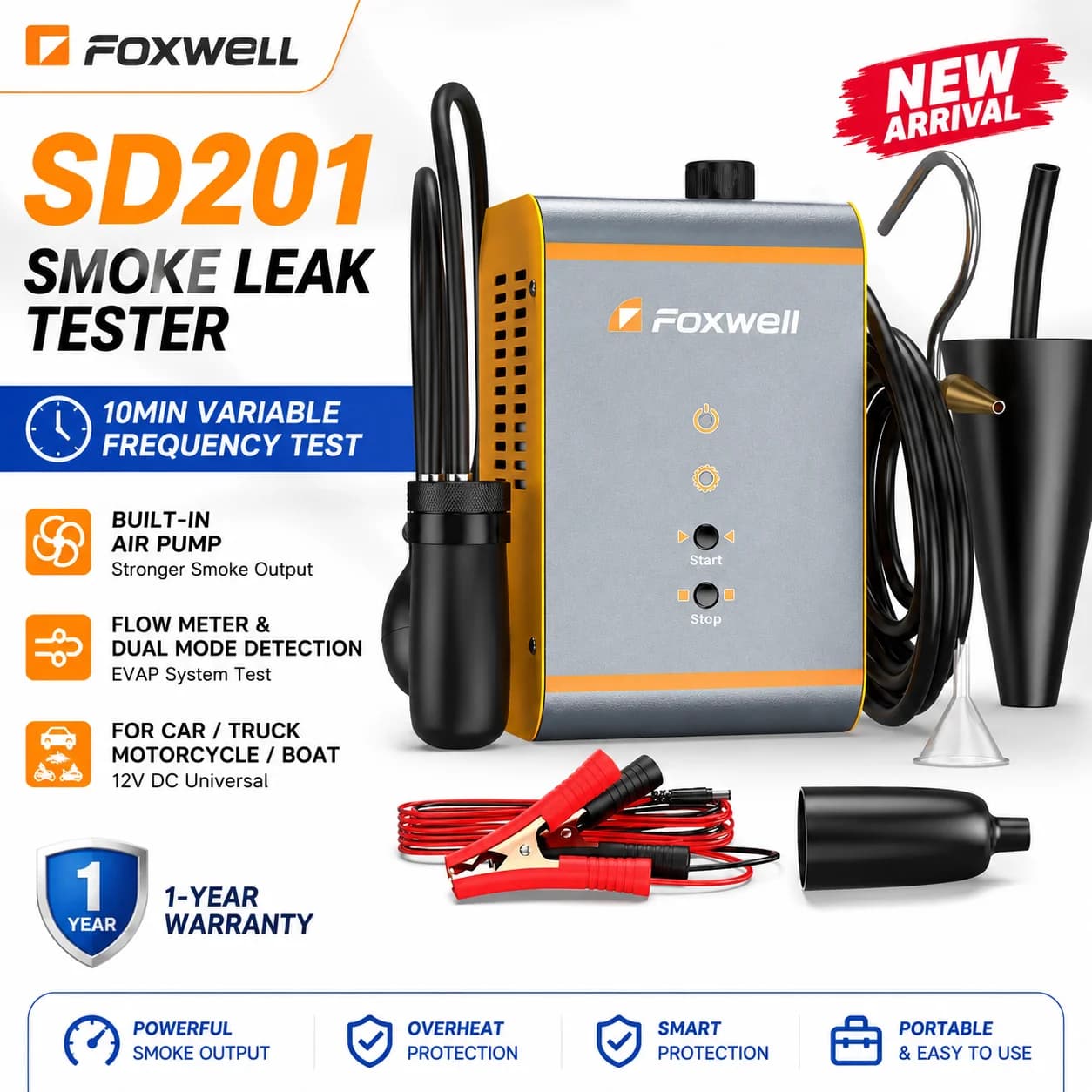 Built in Air Pump Auto Smoke Leak Detector FOXWELL SD201 EVAP Fuel Pipe Vacuum Tester 12V Car Smoke Generator Diagnostic Tool