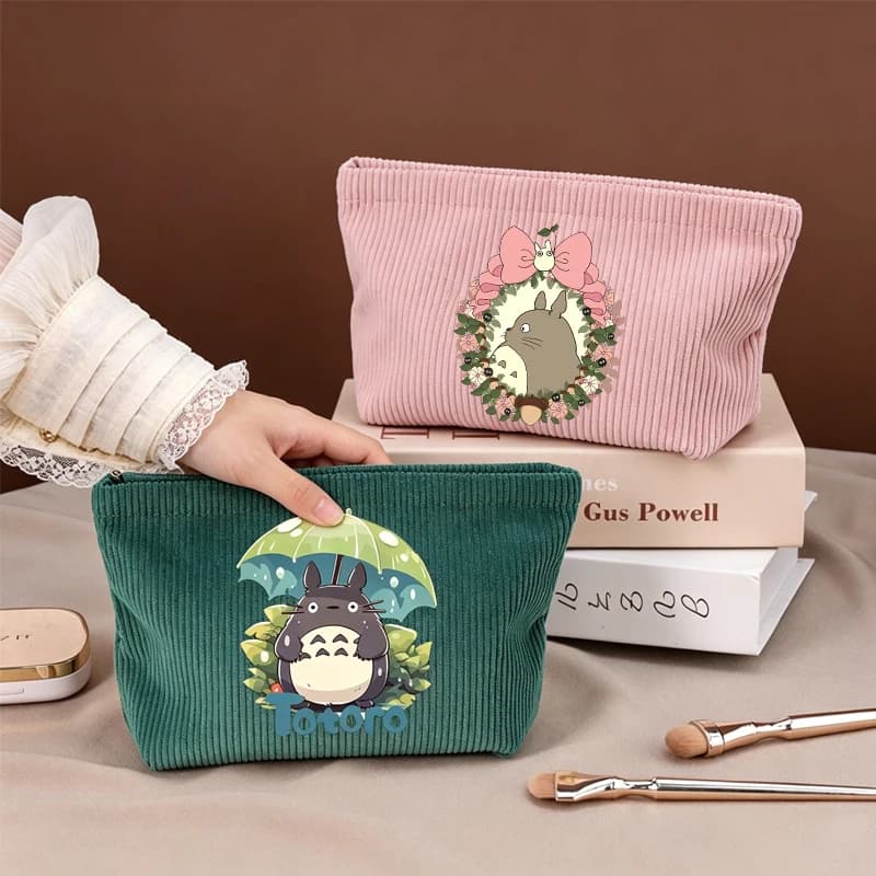 Borsa per Cosmetici da Donna My Neighbor Totoro, Organizer per Pennelli da Trucco in Velluto a Coste, Pochette da Viaggio Portatile per Articoli da Toeletta Femminili