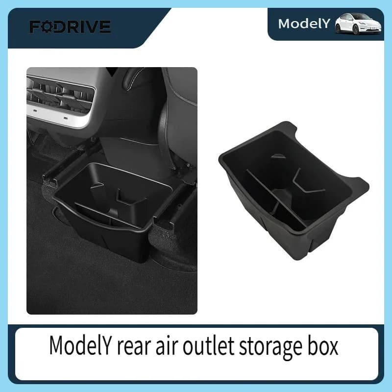 Center Console Armrest Storage Box For Tesla Model Y 2021-2024 Under Rear Air Outlet Tray Single-Sided Flocking ABS Seat Case