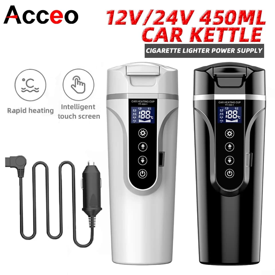 R31 450ml Auto Heating Cup 12v/24v Electric Kettle Portable Smart Touch Screen Thermal Cup Temperature Adjustable Auto Heating Cup