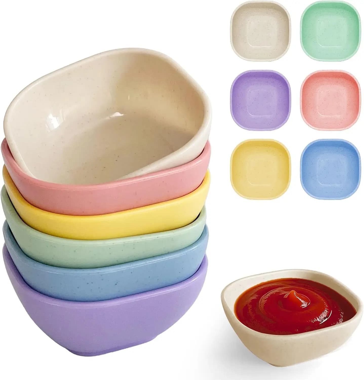 Confezione da 6 ciotoline piccole in plastica da 4,5 OZ, ciotoline infrangibili in paglia di grano, ramekin in plastica, tazze per salse in colori assortiti, di