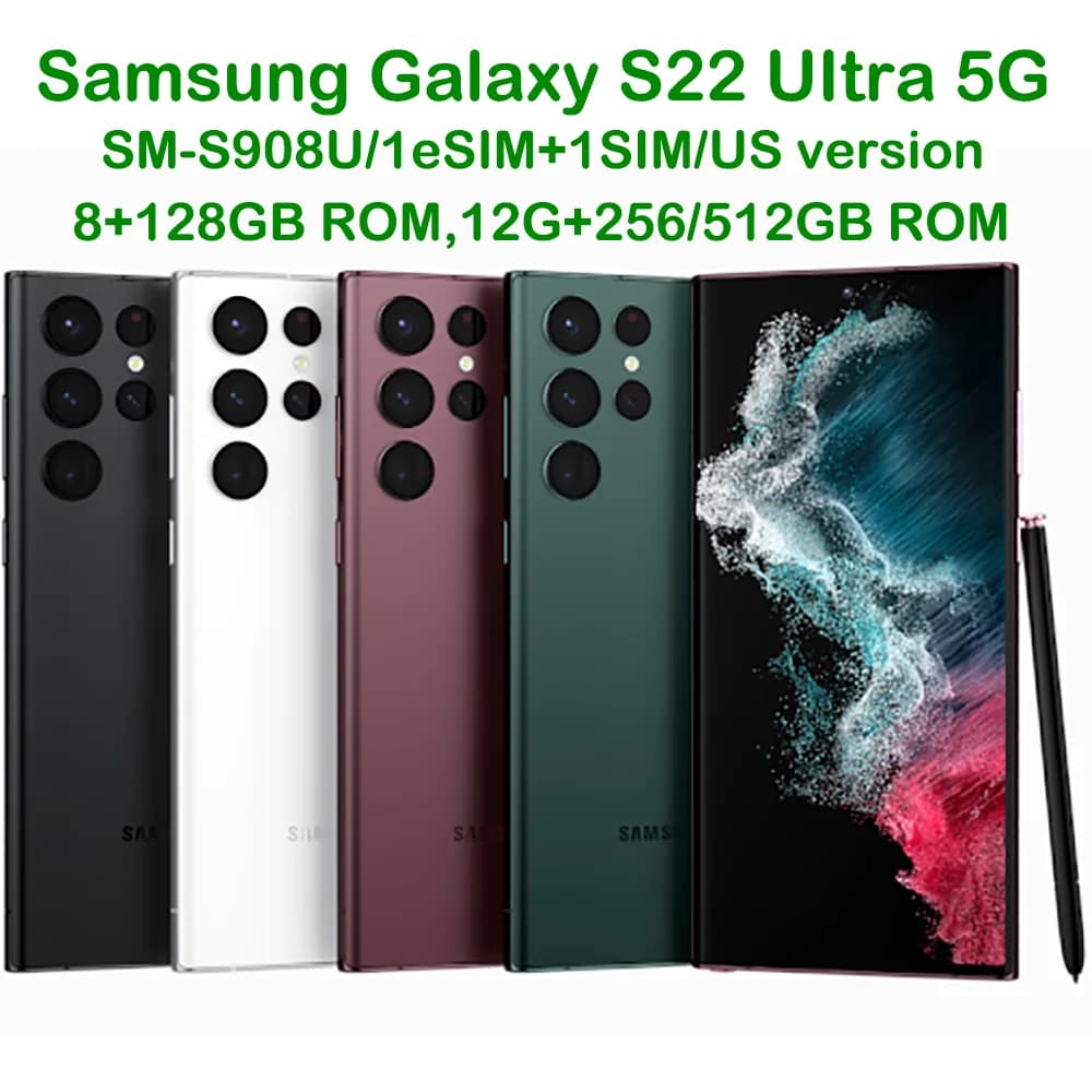 Samsung Galaxy S22 Ultra 5G S908U Used, Android Smartphone with 6.8 Inch Screen, USA Refurbished Version, 108MP, 5000mAh