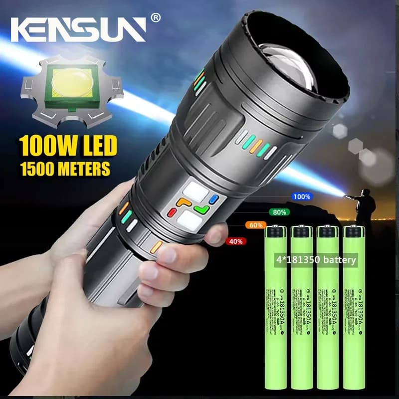 Faretto super luminoso Torcia a lungo raggio Torcia tattica di emergenza zoomabile Ricarica USB C Resistenza 72 ore con indicatore di alimentazione