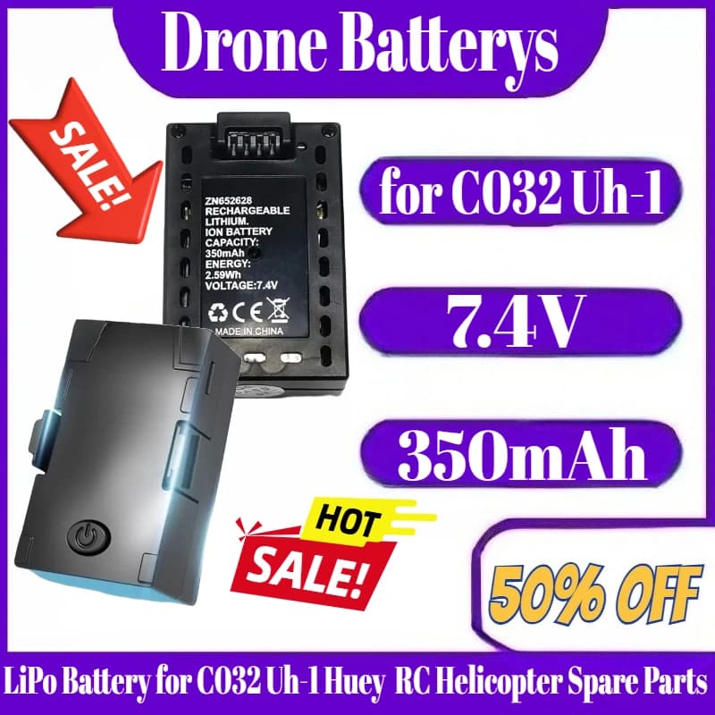 RC ERA per C032 Uh-1 Huey Elicottero 7.4V 350mAh 2.59wh Batteria LiPo per C032 Uh-1 Huey RC Elicottero Pezzi di Ricambio