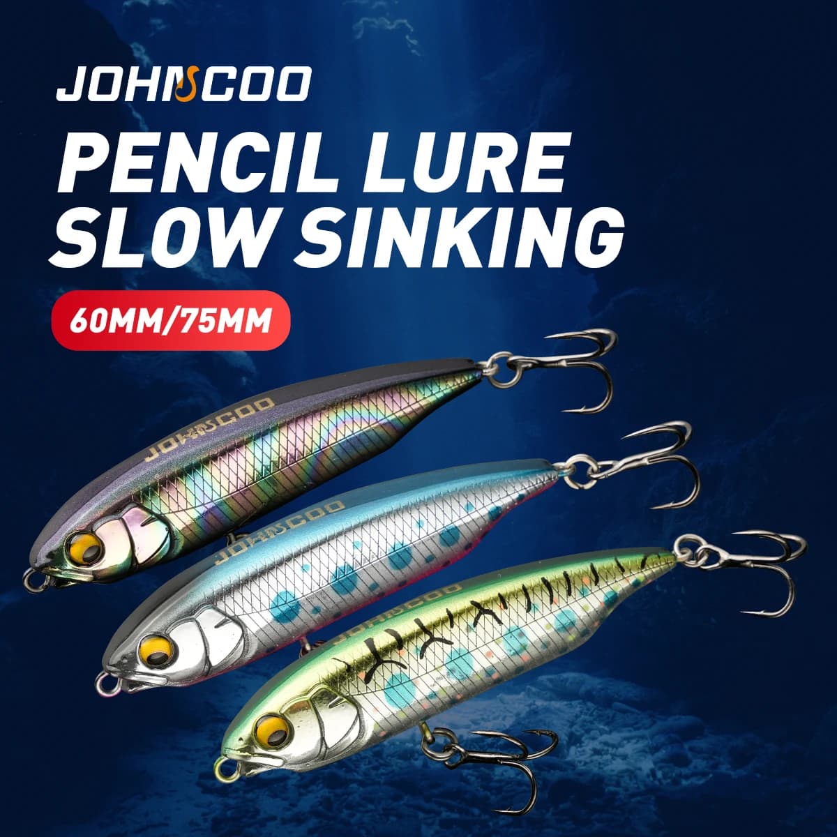 Johncoo Esche da pesca Matita affondamento lento 60mm 6.5g 75mm 10.5g Esche dure Wobblers Lure Richiamo di pesca alla trota