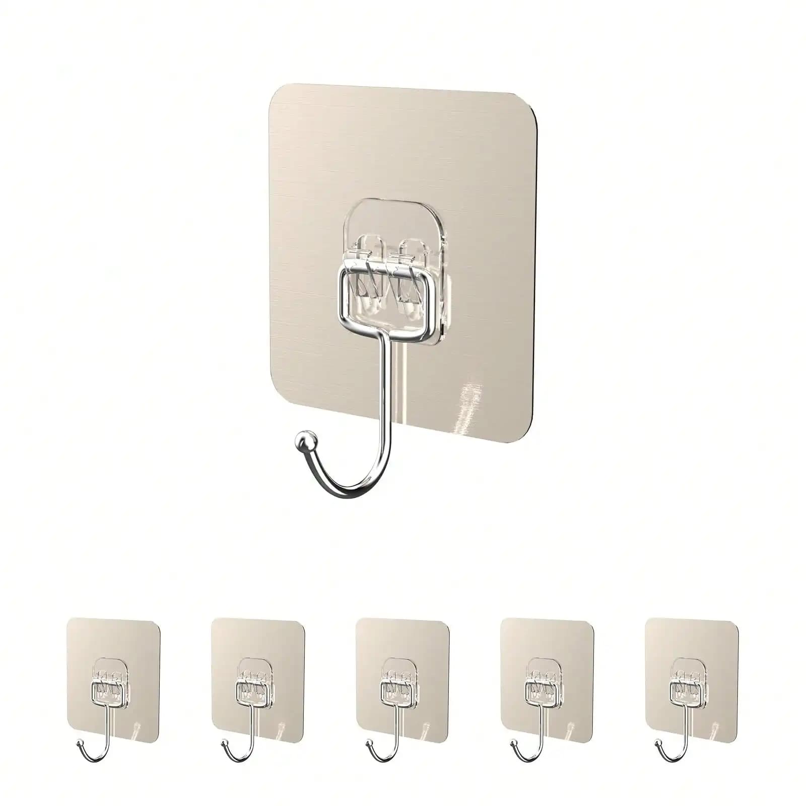 10pcs Strong Adhesive Wall Hooks No Punching Reusable Transparent Seamless Heavy Duty Towel Hooks Waterproof Oil Resistant Self Adhesive Hanging Hooks For Kitchen Bathroom