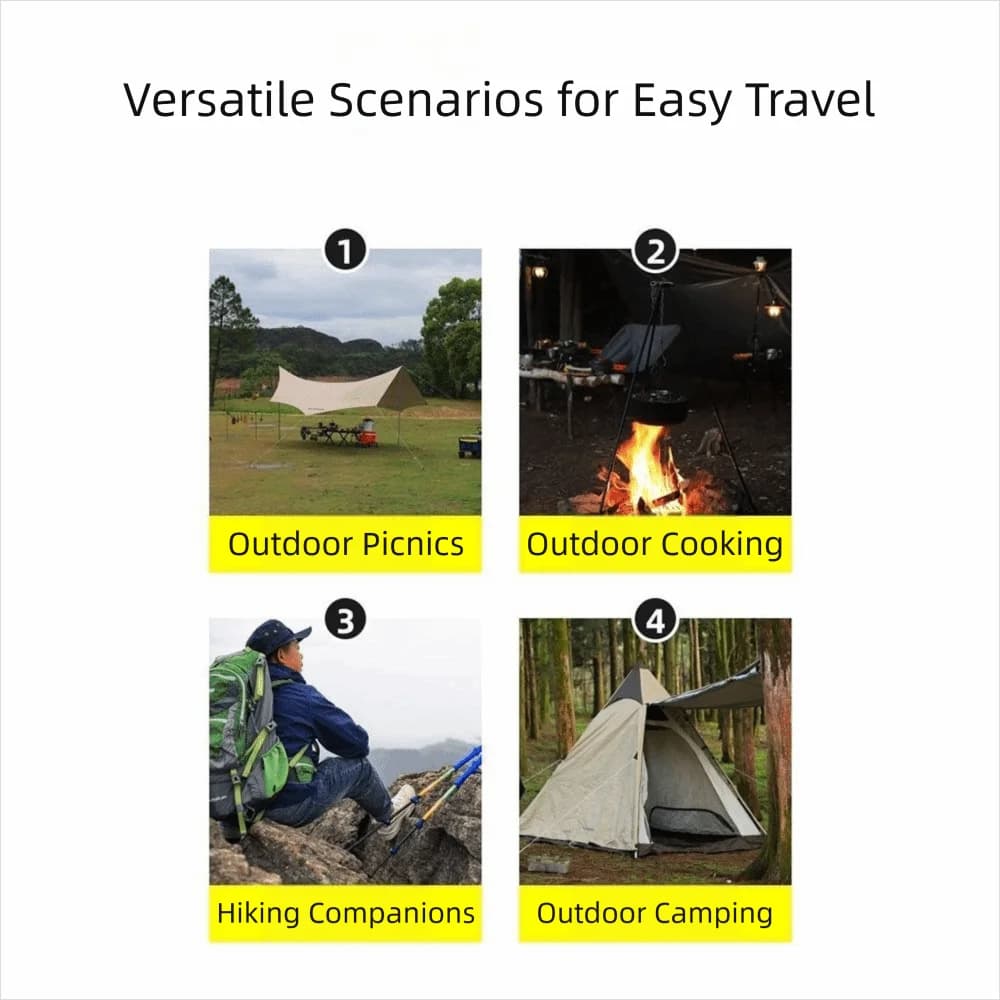 Portable Camping Tripod Adjustable Height Lightweight Campfire Bracket Durable Detachable Cooking Pot Tripod Barbecue