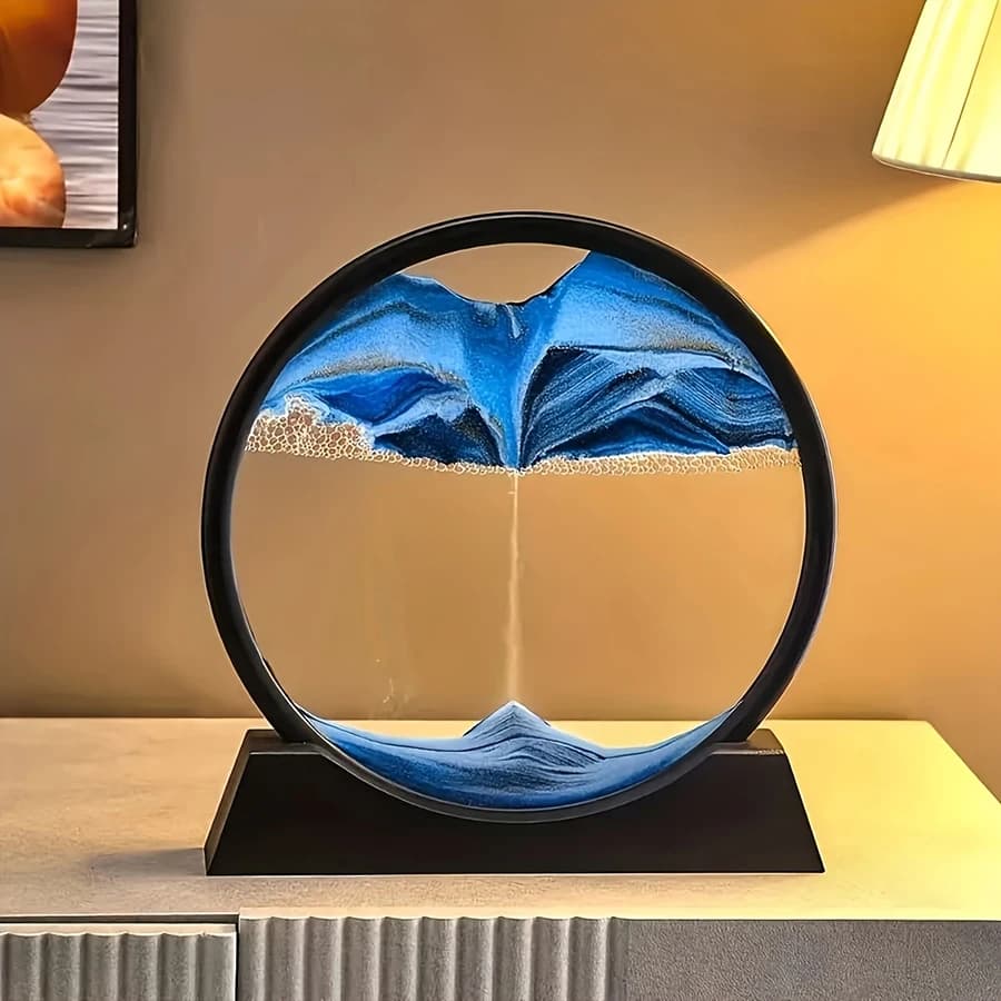 3D Art Desert Painting, Sand Art, Dynamic Flowing Sand Desktop Decoration, Creative Ornament for Home and Office, Glass Moving S