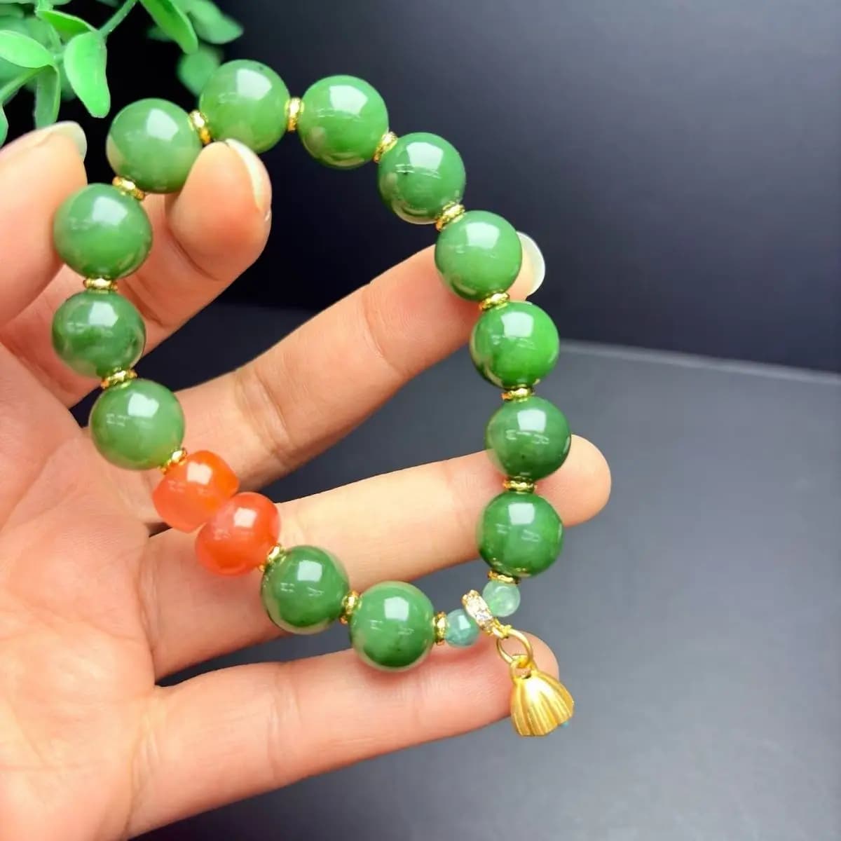 Bracciale in giada Hetian naturale da 12 mm, con perle naturali Nanhong a forma di abaco, portafortuna, modelli da uomo e da donna