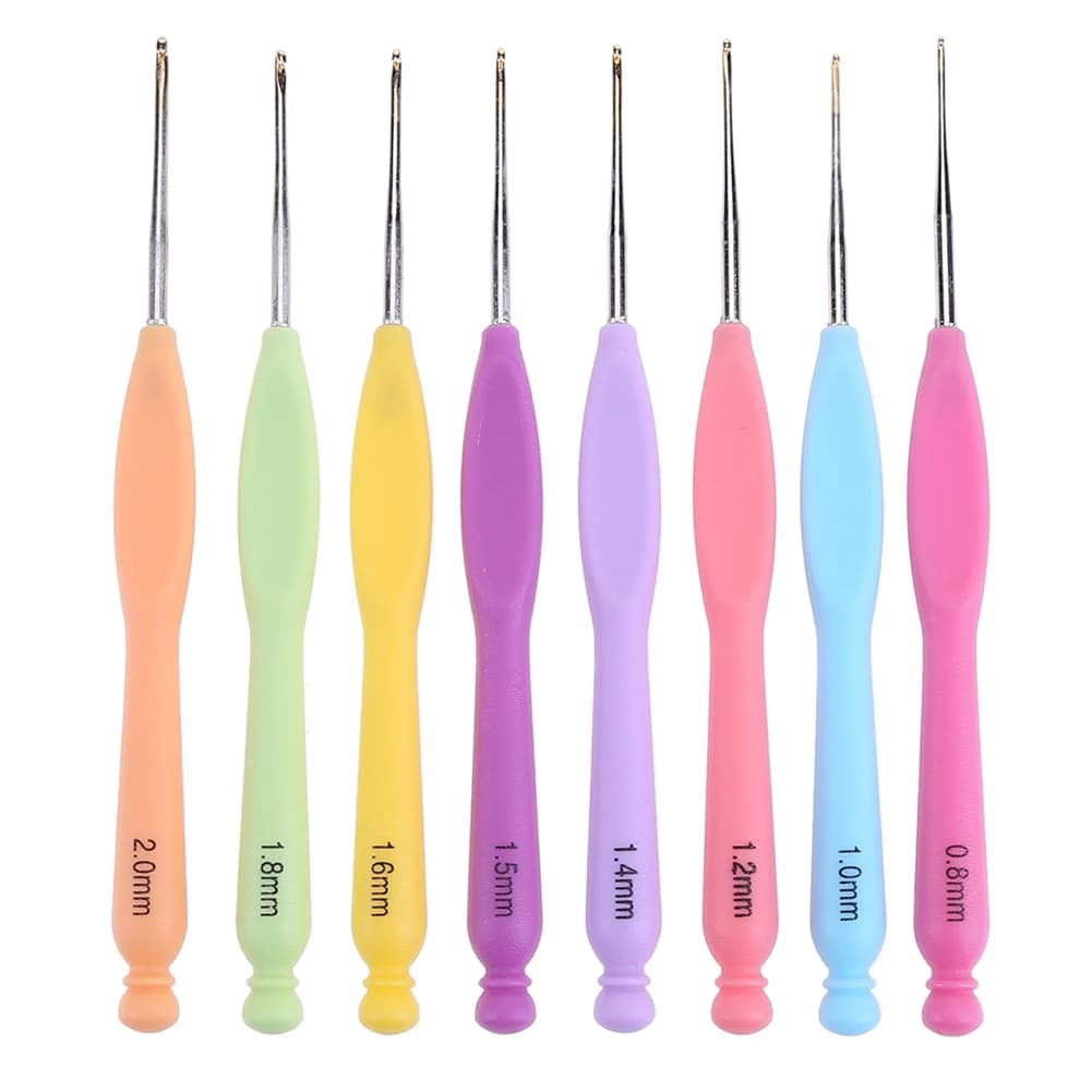 8pcs Hooks Needles Plastic Ergonomic Handle Aluminum Steel Lace Hooks with Case Size 0.8mm To 2mm DIY Craft for Arthritic Hands