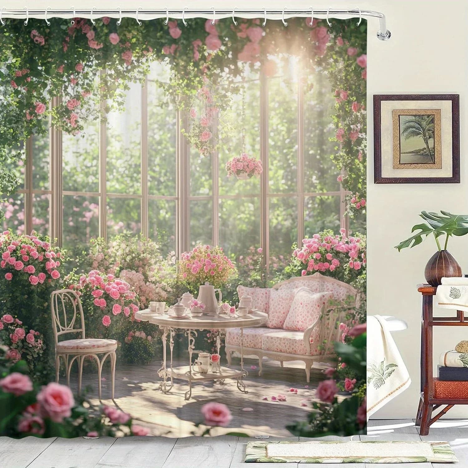 Tenda da doccia da giardino incantata - Decorazione da bagno multi-stile, perfetta per i colori che amano disegni pratici e ispirati alla natura