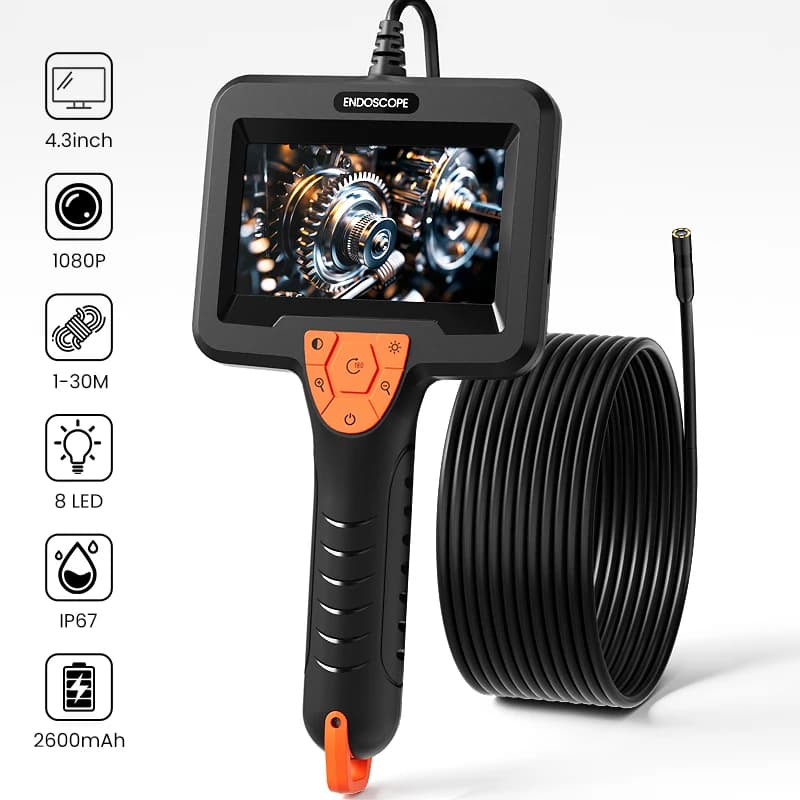 Endoscope Industrial HD 1080P with 8mm and 4.3" IPS Screen, Waterproof IP67 Inspection Camera, Motor and Tubing Cable