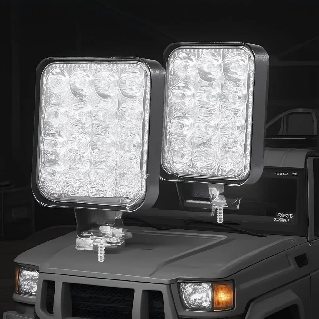 Barra luminosa da lavoro a LED impermeabile 12V 48W – Faretto quadrato fuoristrada per SUV, camion, guida notturna