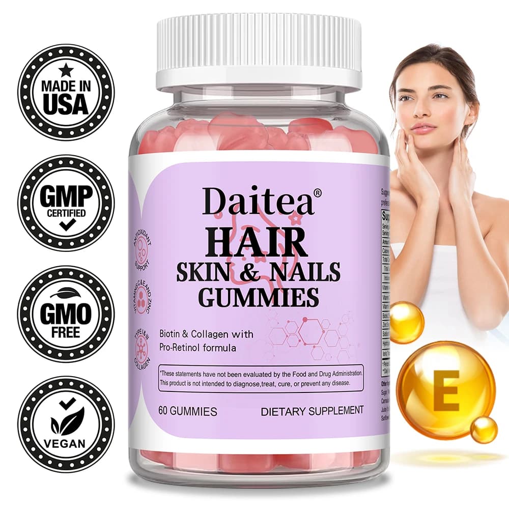 Supplement for skin, hair and nails, with collagen peptides, vitamin C, antioxidant, bone health and joints, promotes digestion