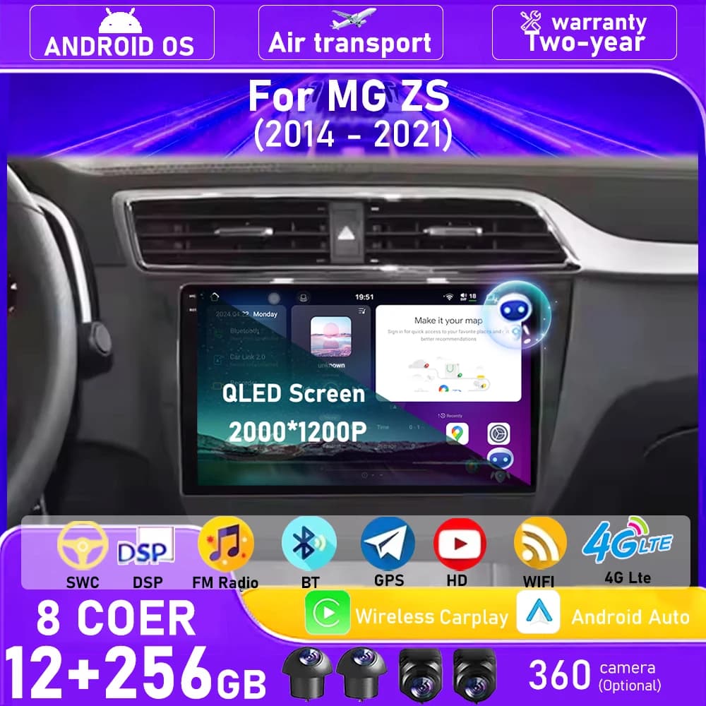 Android 16 Auto Carplay Per MG ZS 2014-2021 QLED Schermo Autoradio Lettore Video Multimediale Navigazione GPS Bluetooth DSP 4G WIFI