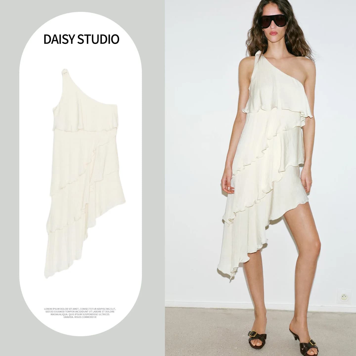 Spring New Ins Style Asymmetric Collar Sleeveless Pure Color Lace Trim Oblique Shoulder Dress Ladies Casual Loose Fit Dress