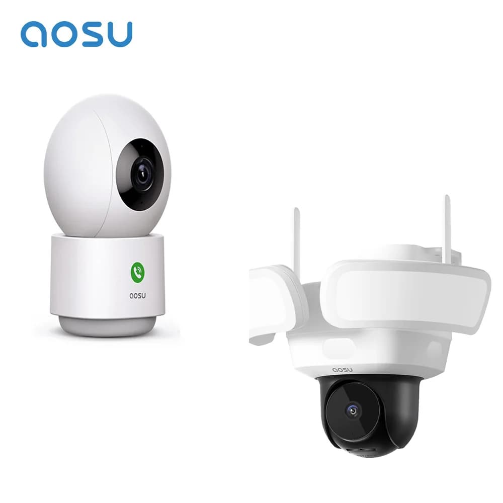 Telecamera Wi-Fi AOSU 3K/5MP con Faretto e Baby Monitor 3MP 5G/2.4GHz, Telecamera di Sicurezza Interna Compatibile con Alexa