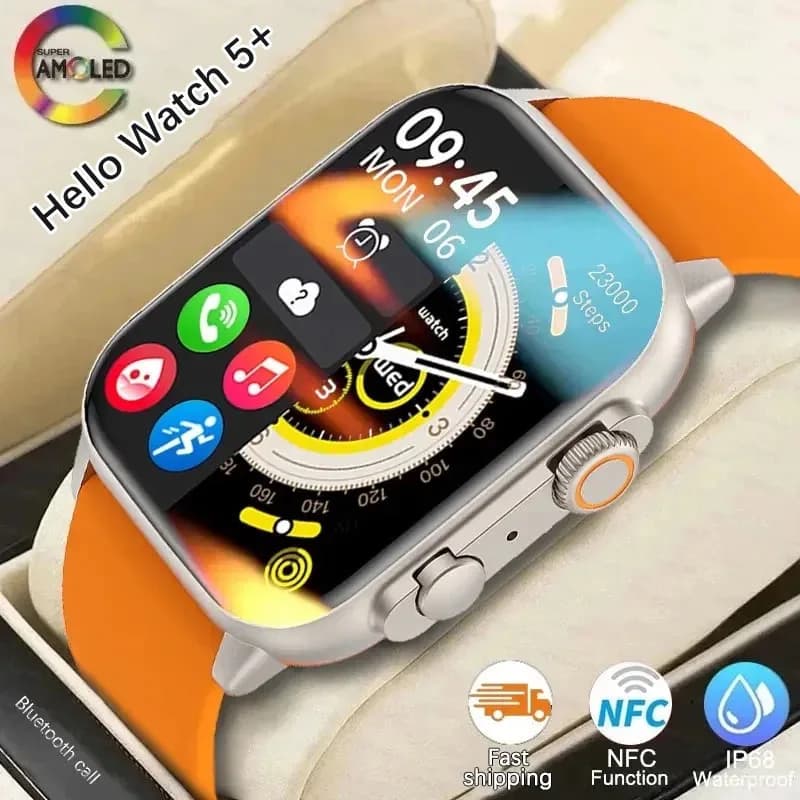 2026 Originale Hello Watch 5+ Smartwatch con ChatGPT, Schermo AMOLED, NFC, Chiamate BT, Cardiofrequenzimetro, per Uomo e Donna