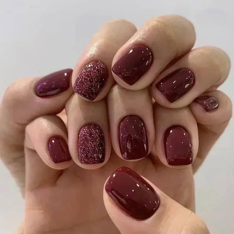 24 pezzi corti tinta unita vino rosso punte per unghie finte con colla glitter testa quadrata/rotonda unghie finte indossabili balletto stampa sulle unghie