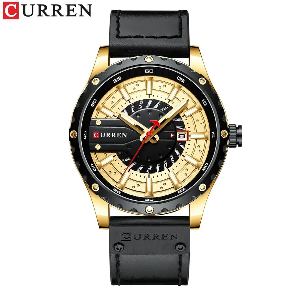 Curren 8374 Calendar Watch Simple Business Fashion Leather Wristwatch Casual Quartz Men's Watch New Chic Luminous Hands Clock